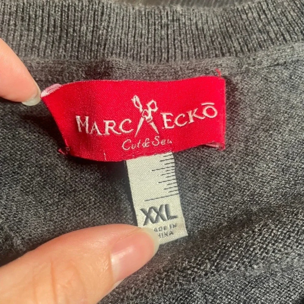 Marc Ecko Cut & Sew Mens Argyle V Neck Sweater XXL Gray Cotton Elbow Patch